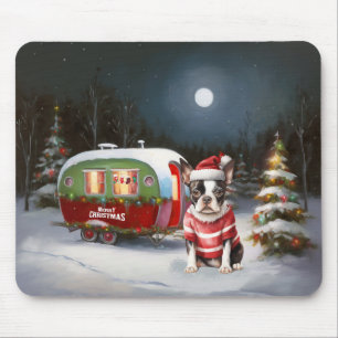 Mousepad Boston Terrier Caravan - aventura natalícia