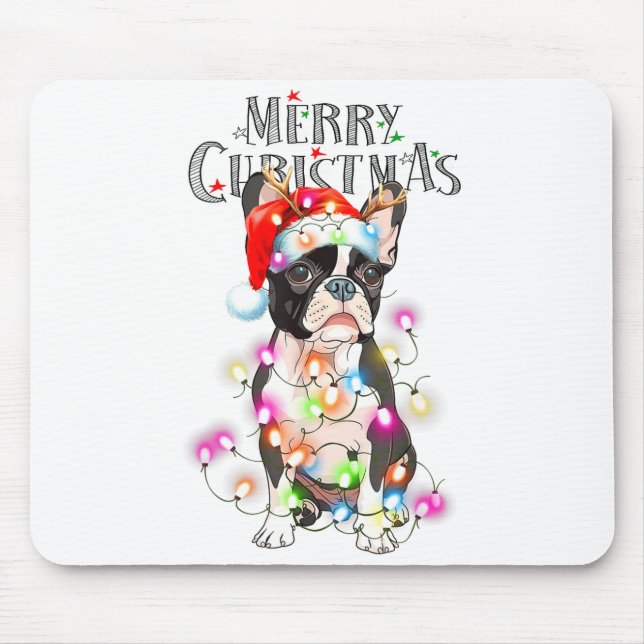 Mousepad Boston Terrier Christmas Lights Xmas Dog  (Frente)