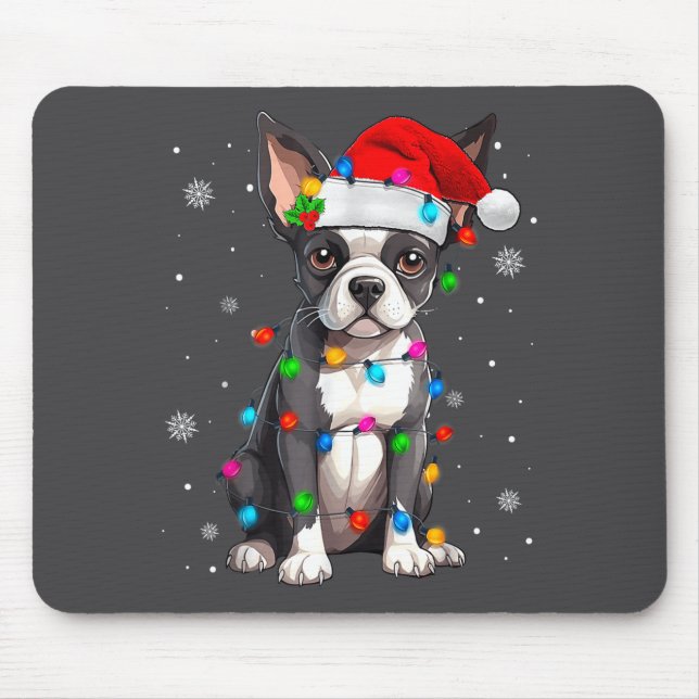 Mousepad Boston Terrier Christmas Santa Hat  (Frente)
