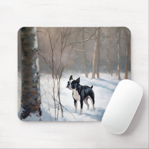 Mousepad Boston Terrier Deixe Nevar Natal