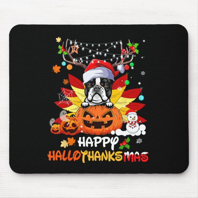 Mousepad Boston Terrier Dog Halloween E Feliz Natal (Frente)
