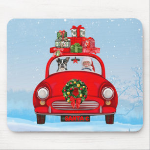 Mousepad Boston Terrier Dog No Carro Com Papai Noel
