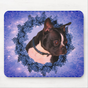 Mousepad Boston Terrier Floral Wreath Dog