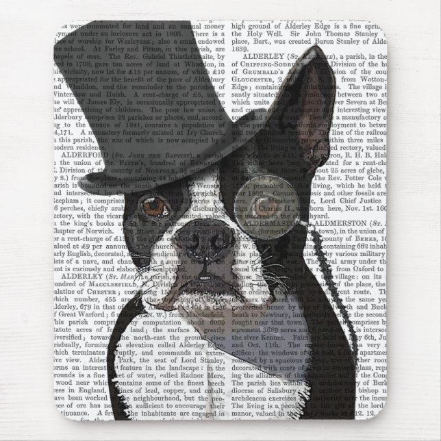 Mousepad Boston Terrier, Formal Hound e Chapéu (Frente)