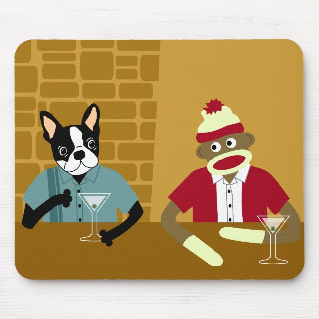 Mousepad Boston Terrier & macaco da peúga (Frente)