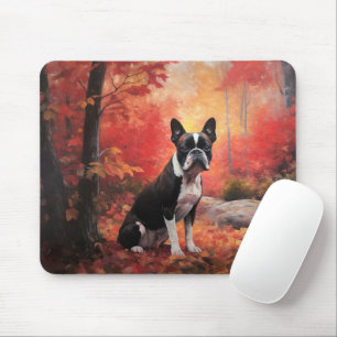 Mousepad Boston Terrier no outono deixa cair inspiração