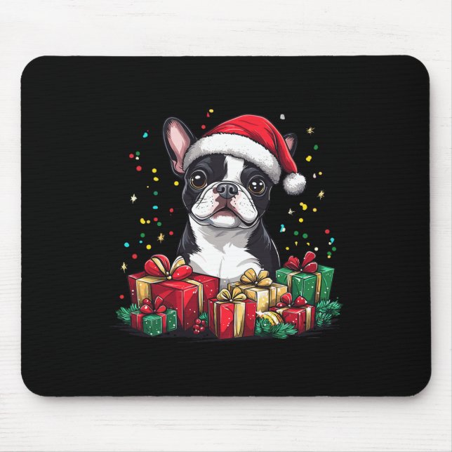 Mousepad Boston Terrier Santa Hat Engraçado Natal Bostie Do (Frente)