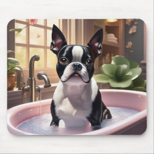 Mousepad Boston Terrier tomando banho de bolhas