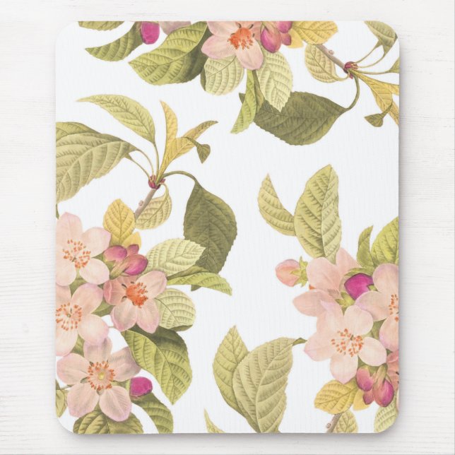 Mousepad Botânica Floral de Verão, florescente e rosa (Frente)