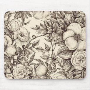 Mousepad Botânico Sepia Elegante com Florais Em Camadas