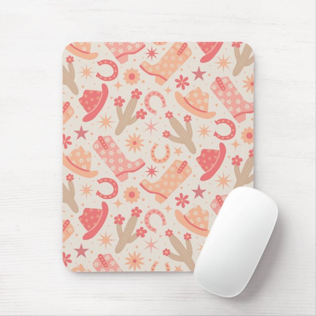 Mousepad Botas e chapéus de cowgirl groovy Peach Fuzz (Com mouse)