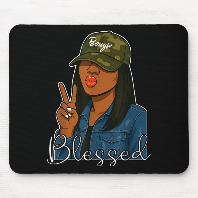 Mousepad Bougie Blessed Camo Hat Christian Black Woman  (Frente)