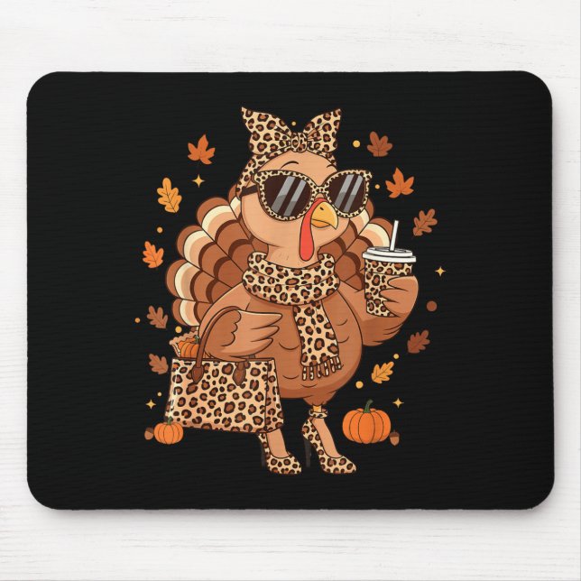 Mousepad Boujee Turkey Leopard Preppy Fall Thanksgiving Pum (Frente)