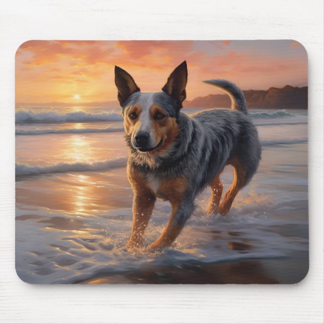 Mousepad Bovinos australianos arenosos Cachorro na Praia Su (Frente)