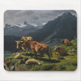 Mousepad Bovinos e Ovinos numa Paisagem Alpina