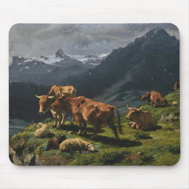 Mousepad Bovinos e Ovinos numa Paisagem Alpina (Frente)