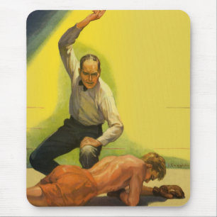 Mousepad Boxe Esportiva Vintage, Árbitro com Knockout do Bo