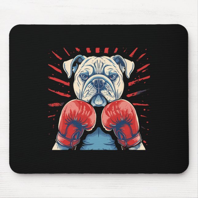 Mousepad Boxer Bulldog Com Luvas De Boxin Engraçadas (Frente)