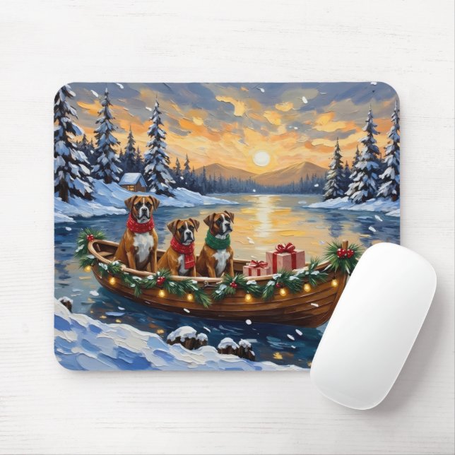 Mousepad Boxer Christmas Boat Holiday (Com mouse)