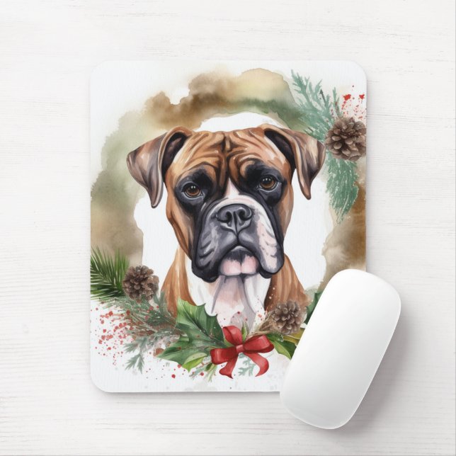 Mousepad Boxer Christmas Wreath Festivo Pup (Com mouse)