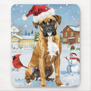 Mousepad Boxer Dog Winter Wonderland Natal Joy