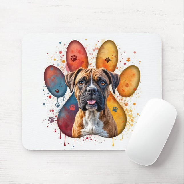 Mousepad Boxer em uma Impressão de Pata de Aquarela (Com mouse)
