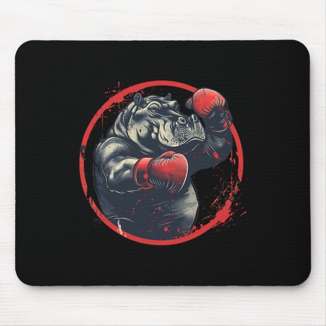 Mousepad Boxer Hippo With Boxing Gloves Kickboxing Funny Bo (Frente)
