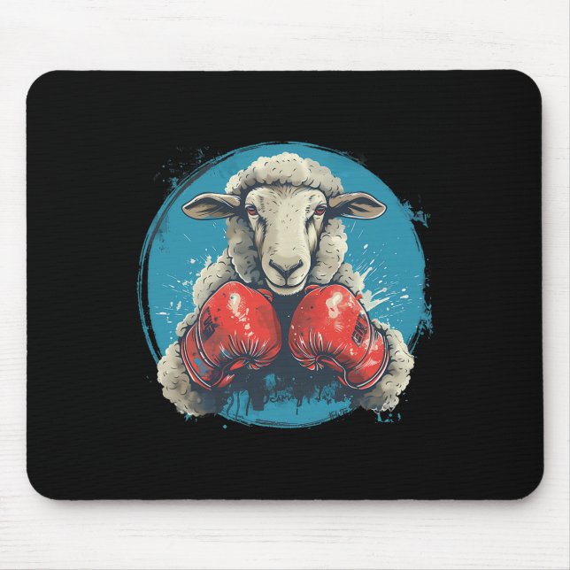 Mousepad Boxer Sheep With Boxing Gloves Kickboxing Funny Bo (Frente)