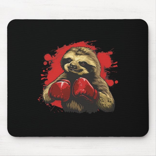 Mousepad Boxer Sloth com luvas in a box Kickboxe Engraçado  (Frente)