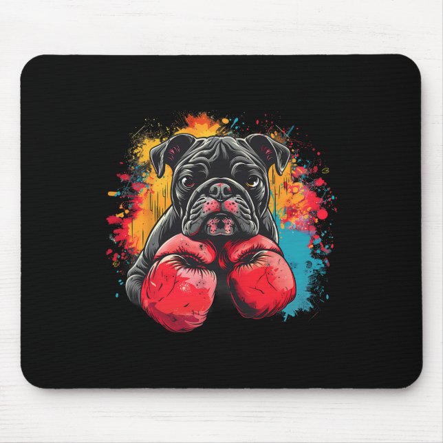 Mousepad Boxing Bulldog With Boxing Gloves Kickboxing Funny (Frente)