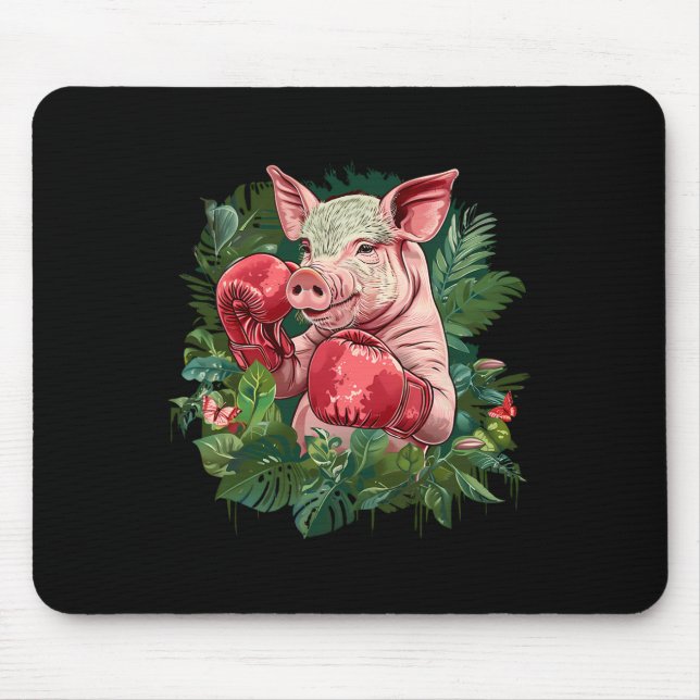 Mousepad Boxing Pig With Boxing Gloves Kickboxing Funny Box (Frente)