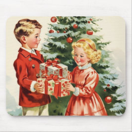 Mousepad Boy and girl giving each other Christmas presents