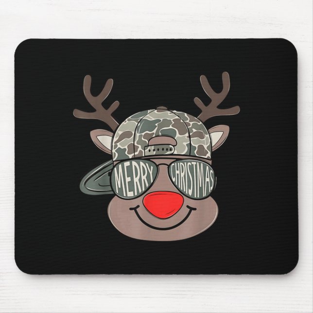 Mousepad Boy Reindeer Hat Camo Hat Merry Christmas Xmas Boy (Frente)