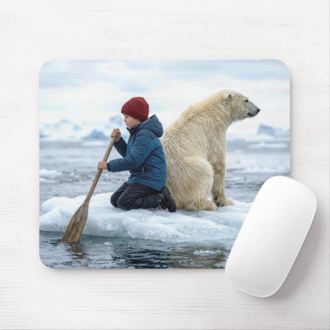 Mousepad Boy Rescuing a Polar Bear (Com mouse)