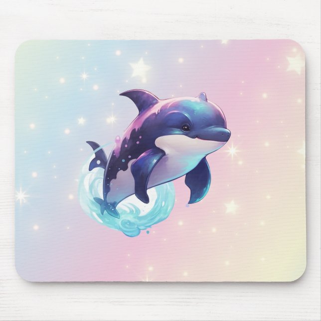 Mousepad Branca, rosa e azul, assassina em Kawaii Orca (Frente)