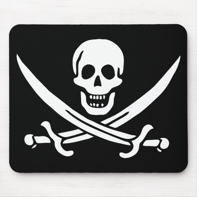 Mousepad Branco, Bandeira Pirata, Calico Jack, Caveira e Cu (Frente)