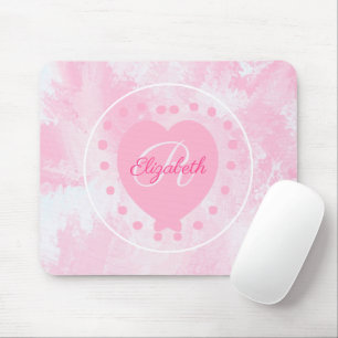 Mousepad Branco chique do rosa do monograma da letra