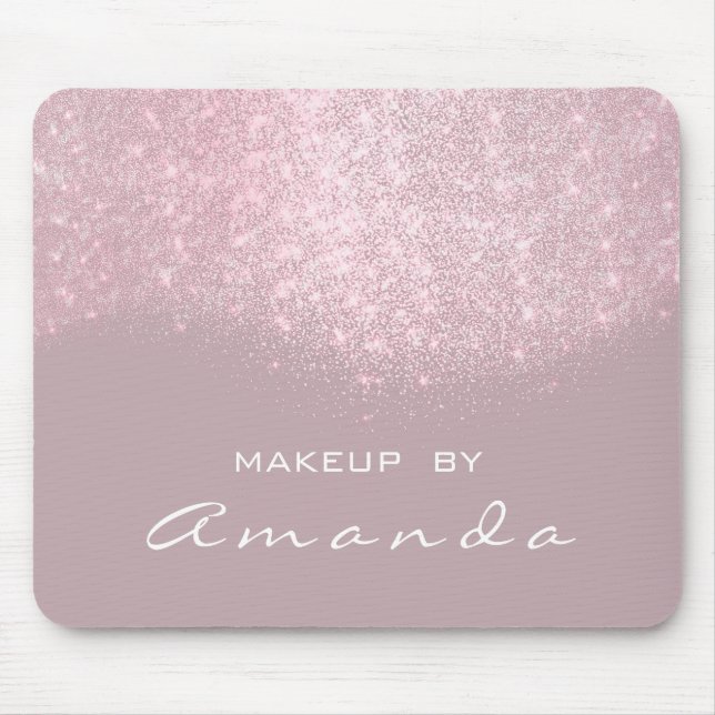 Mousepad Branco Cor-de-rosa do nome de maquiagem do Glitter (Frente)