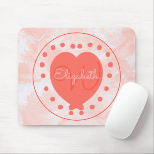 Mousepad Branco coral do monograma chique da letra inicial