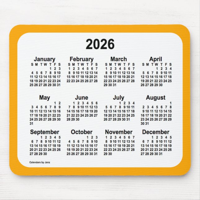 Mousepad Branco de 2026 no calendário laranja de Janz Dois  (Frente)