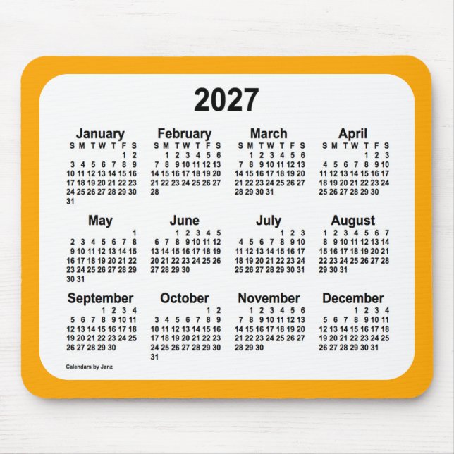 Mousepad Branco de 2027 sobre o calendário laranja de Janz  (Frente)