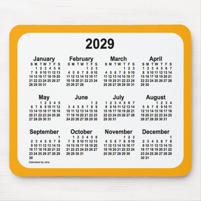Mousepad Branco de 2029 no calendário laranja de Janz Dois  (Frente)