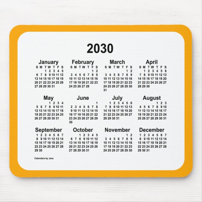 Mousepad Branco de 2030 sobre o calendário laranja de Janz  (Frente)