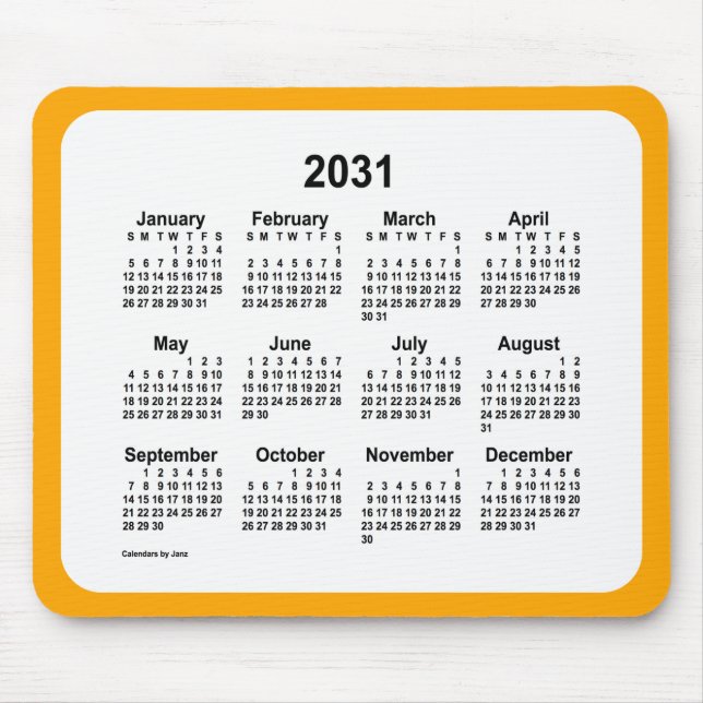 Mousepad Branco de 2031 sobre o calendário laranja de Janz  (Frente)