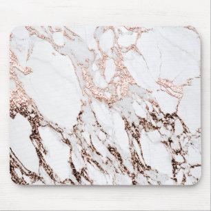 Mousepad Branco de mármore de cobre Dourado cor-de-rosa de
