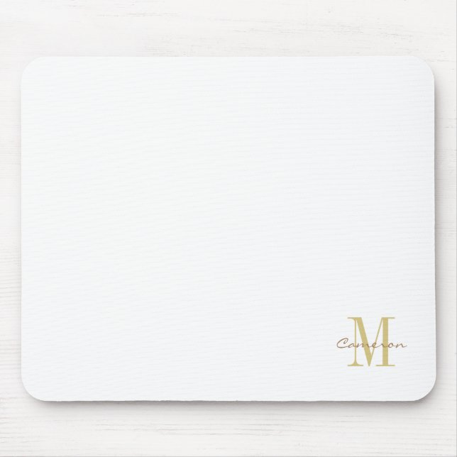 Mousepad Branco Dourado inicial e nome personalizado (Frente)