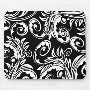 Mousepad Branco floral do preto do redemoinho do teste