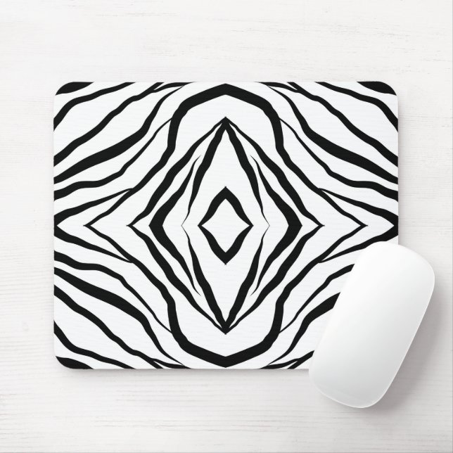 Mousepad Branco geométrico sobre faixas de zebra negras (Com mouse)