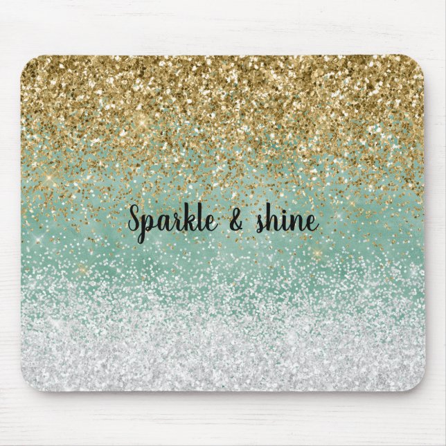 Mousepad Branco Menta Glam Dourado Brilho Glitter (Frente)
