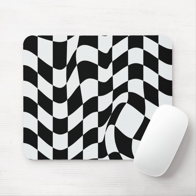 Mousepad Branco ondulado sobre o padrão moderno preto (Com mouse)